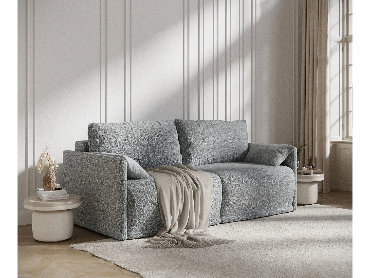 Canapé convertible Nappa - boucle - 3 places - gris