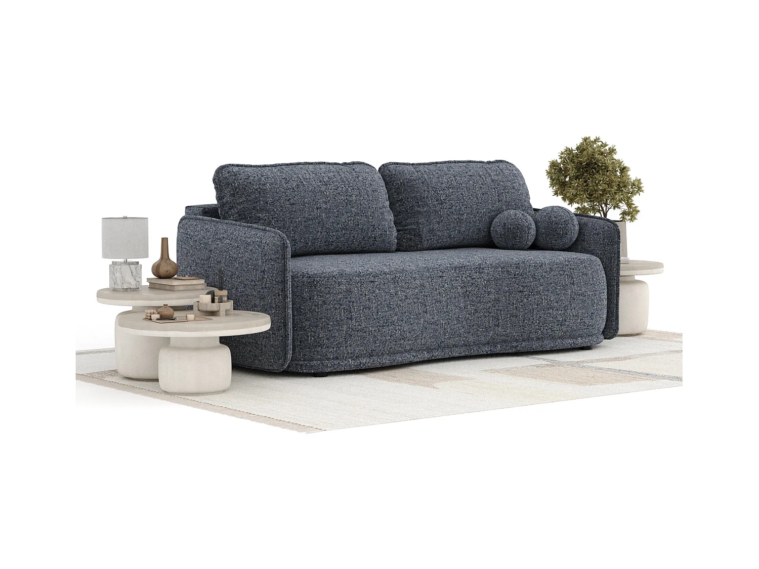 Sofa mit Schlaffunktion Mitsis - Webstoff - Drei-Personen - marineblau