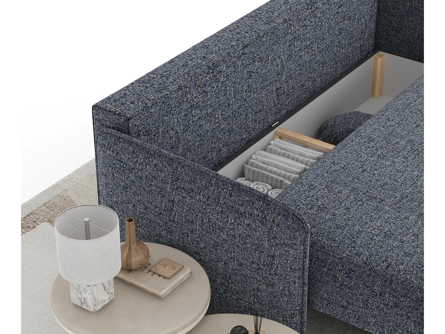 Canapé convertible Mitsis - toile tissée - 3 places - bleu marine