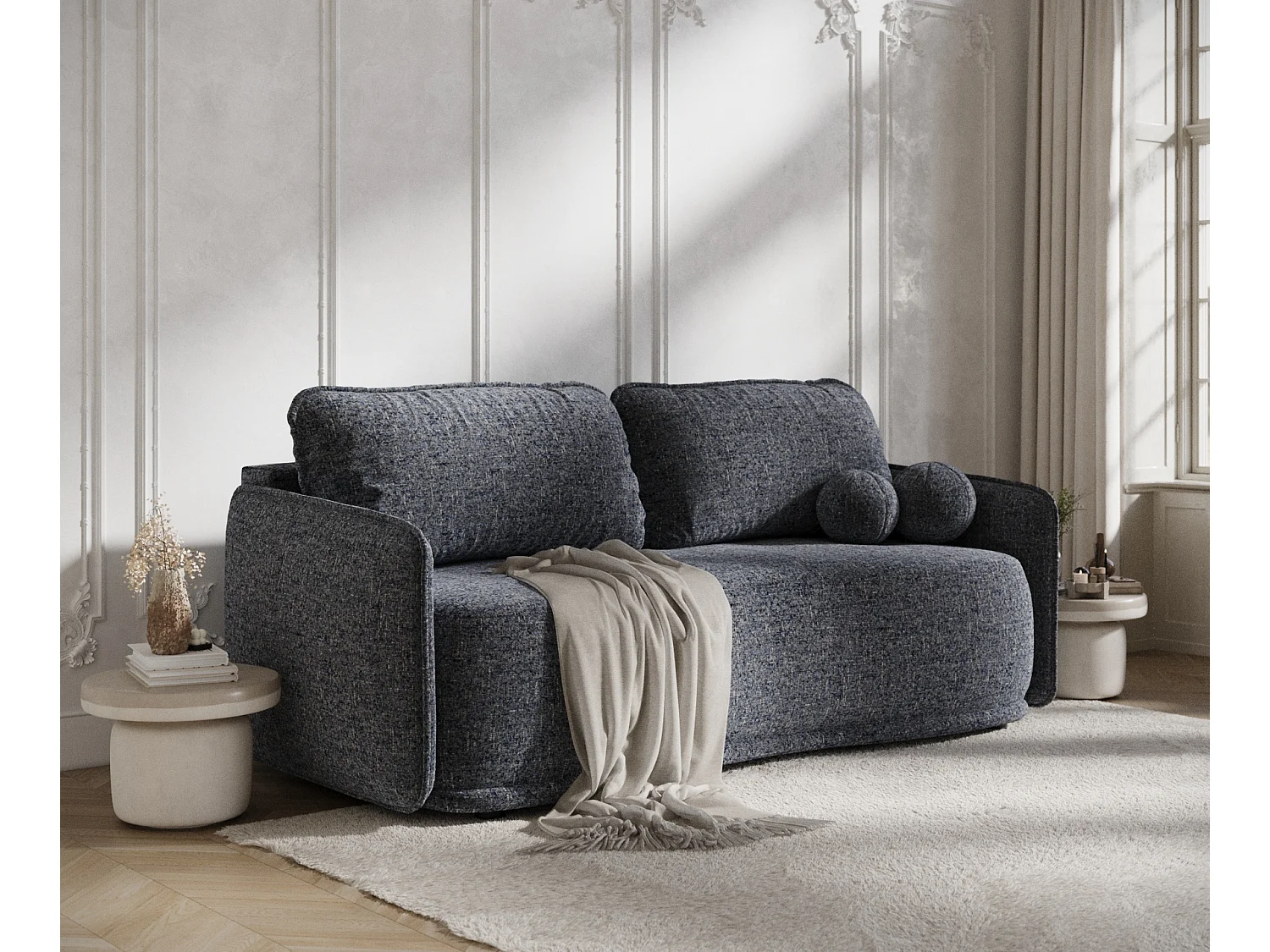 Canapé convertible Mitsis - toile tissée - 3 places - bleu marine