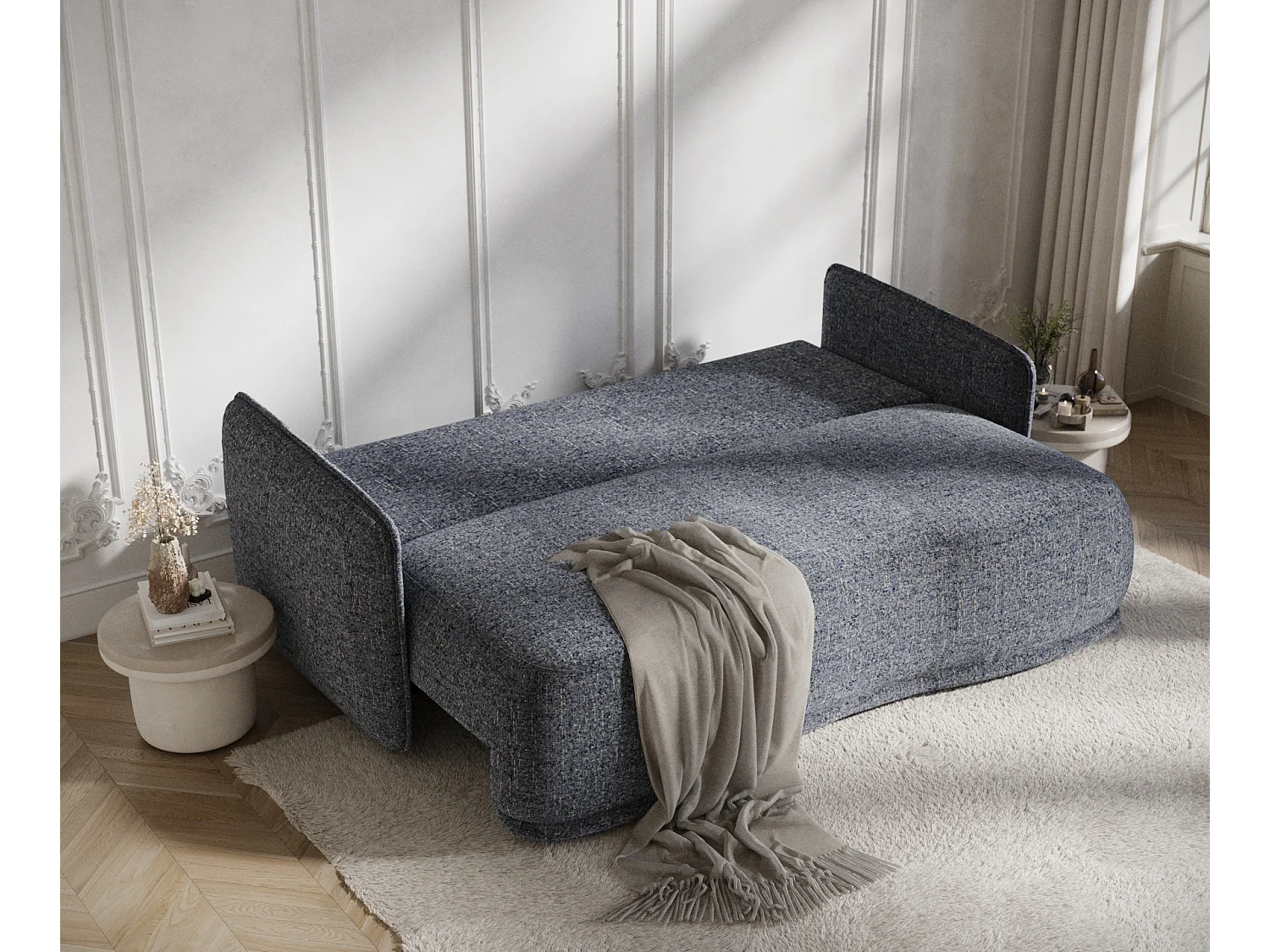 Canapé convertible Mitsis - toile tissée - 3 places - bleu marine