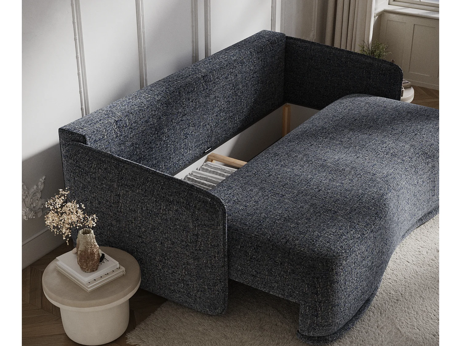 Canapé convertible Mitsis - toile tissée - 3 places - bleu marine