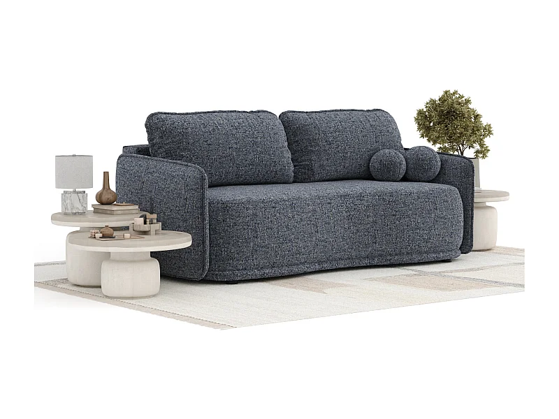 Sofa rozkładana Mitsis - tkanina pleciona - trzyosobowa - granatowy