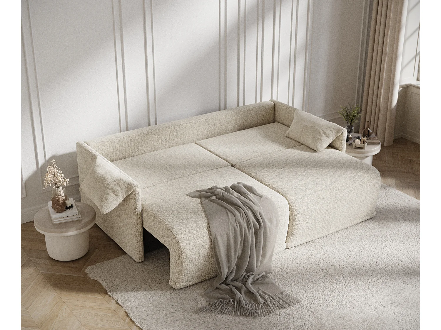 Canapé convertible Nappa - boucle - 3 places - beige