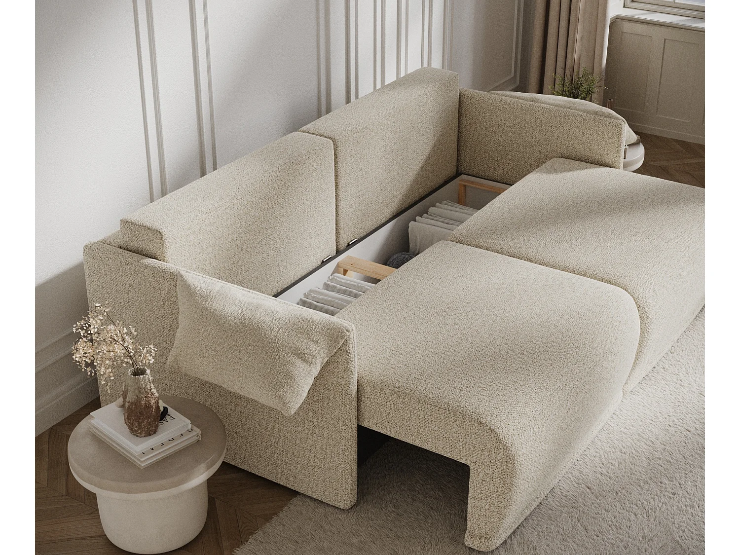 Canapé convertible Nappa - boucle - 3 places - beige