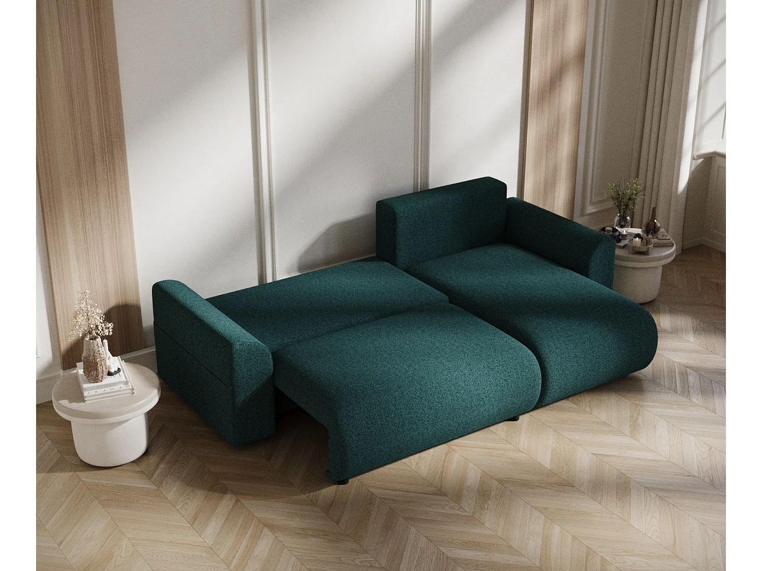 Canapé d'angle convertible Bodega - toile tissée - 4 places - vert