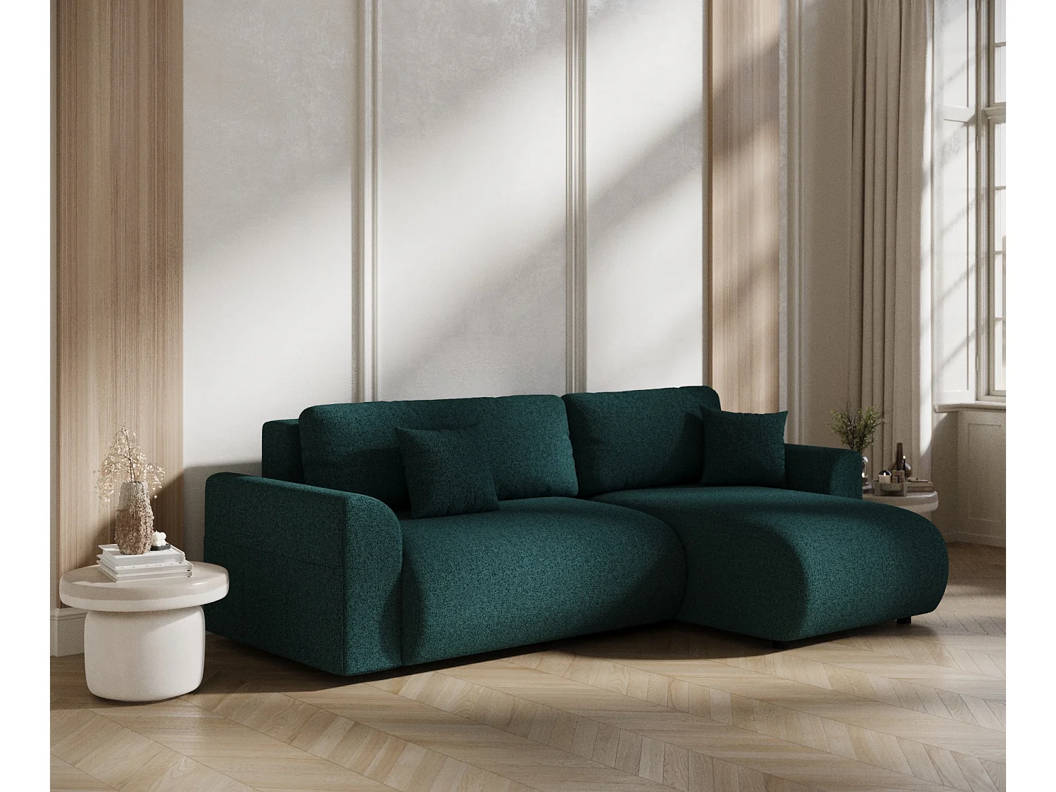 Canapé d'angle convertible Bodega - toile tissée - 4 places - vert