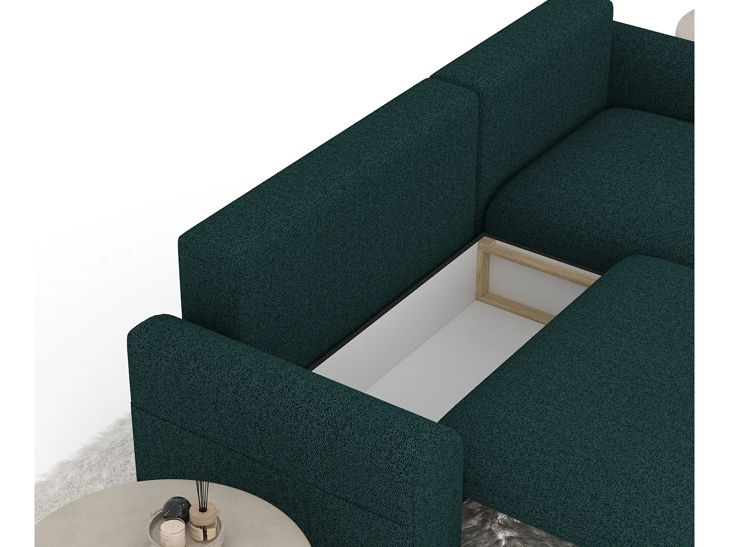 Canapé d'angle convertible Bodega - toile tissée - 4 places - vert