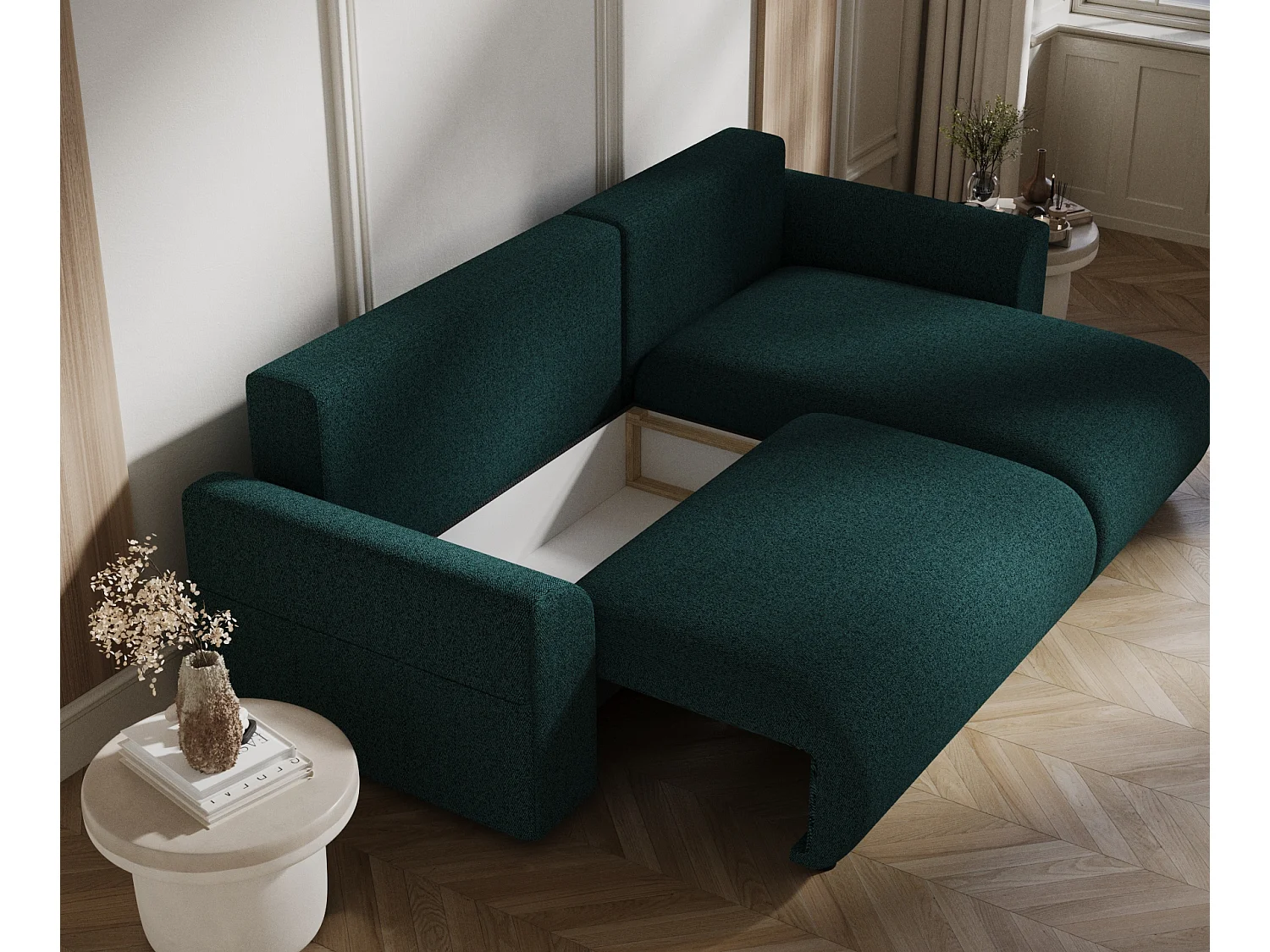 Canapé d'angle convertible Bodega - toile tissée - 4 places - vert