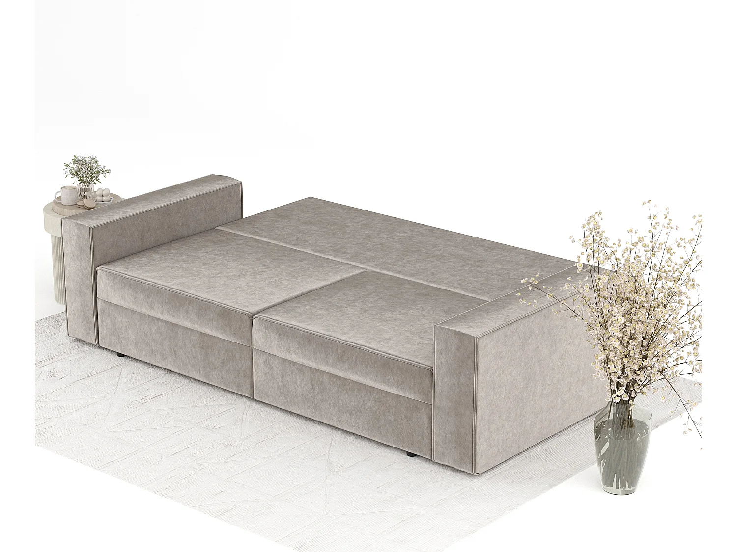 Canapé convertible Leo - velours - 3 places - taupe