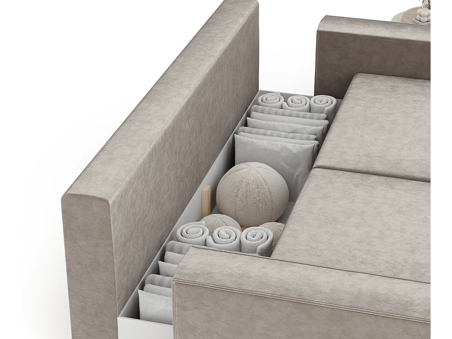 Canapé convertible Leo - velours - 3 places - taupe