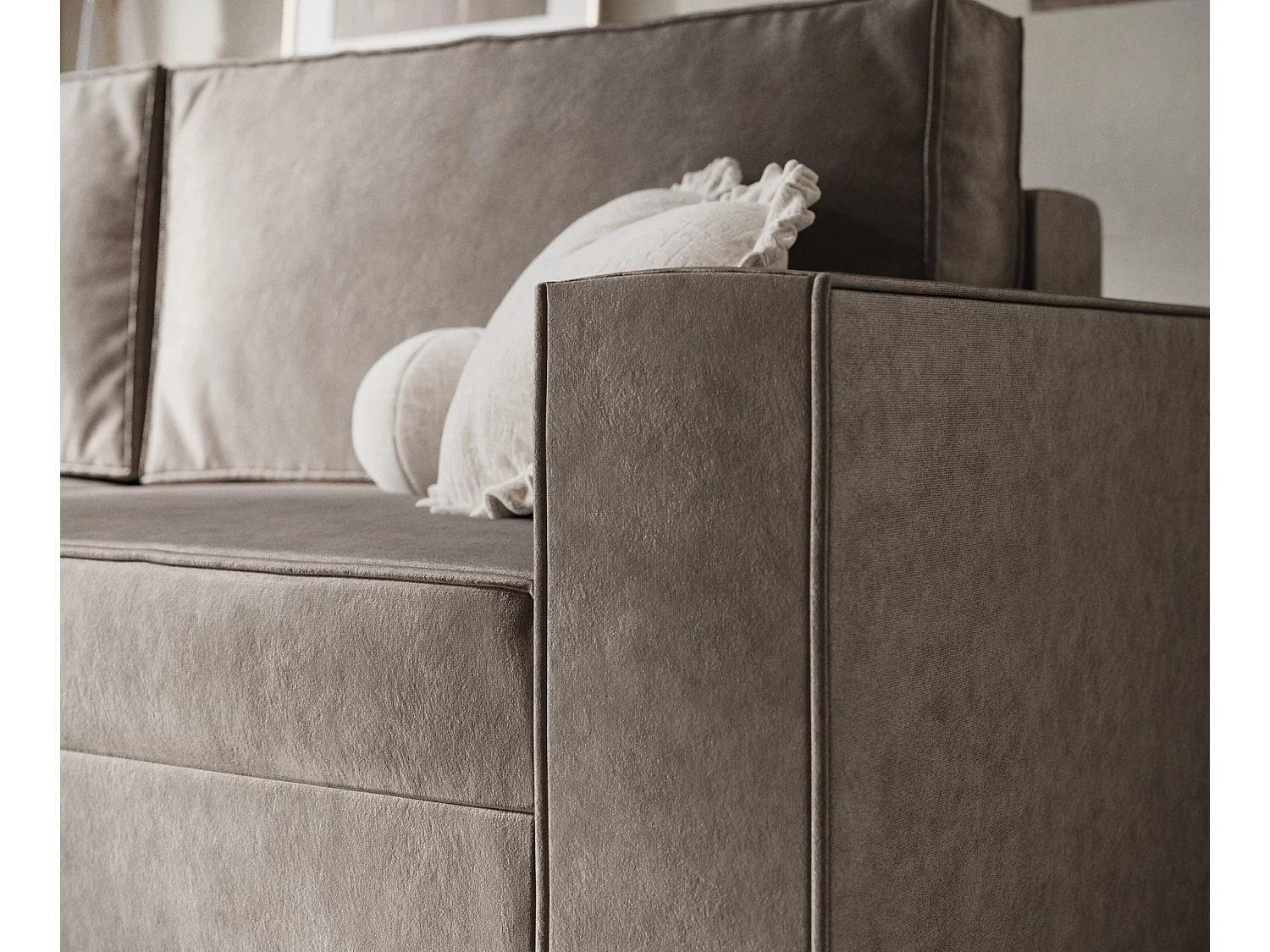 Canapé convertible Leo - velours - 3 places - taupe