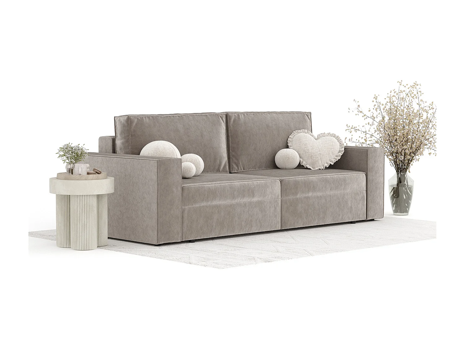 Canapé convertible Leo - velours - 3 places - taupe