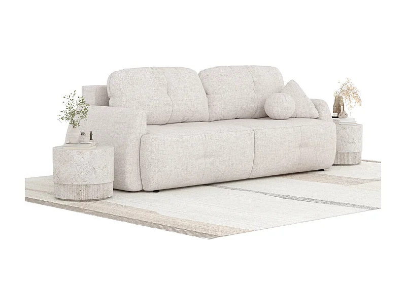 Sofa rozkładana Loca - tkanina pleciona - trzyosobowa - beżowy