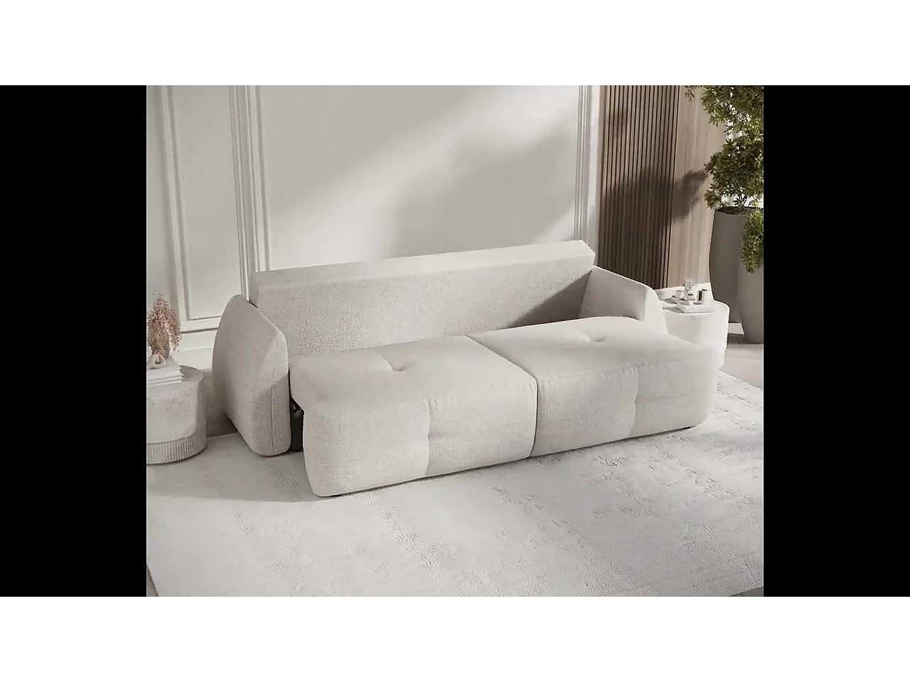 Canapé convertible Loca - toile tissée - 3 places - beige