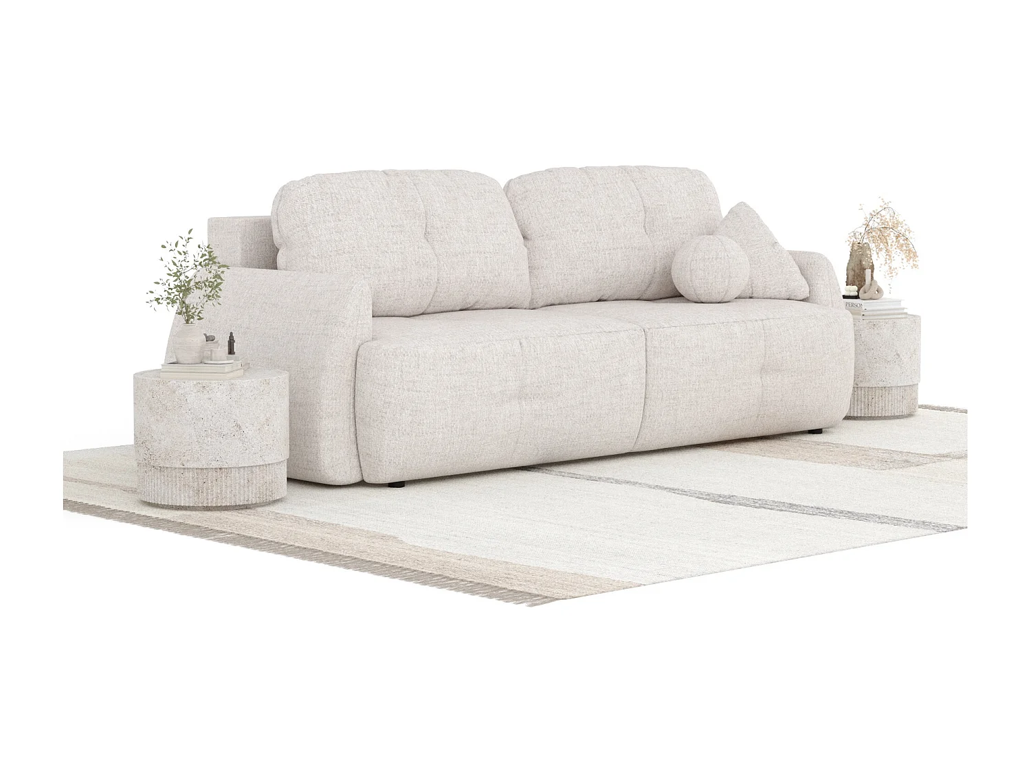 Canapé convertible Loca - toile tissée - 3 places - beige