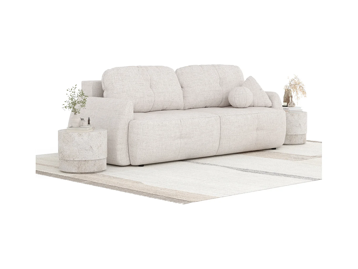Sofa mit Schlaffunktion Loca - Webstoff - Drei-Personen - beige