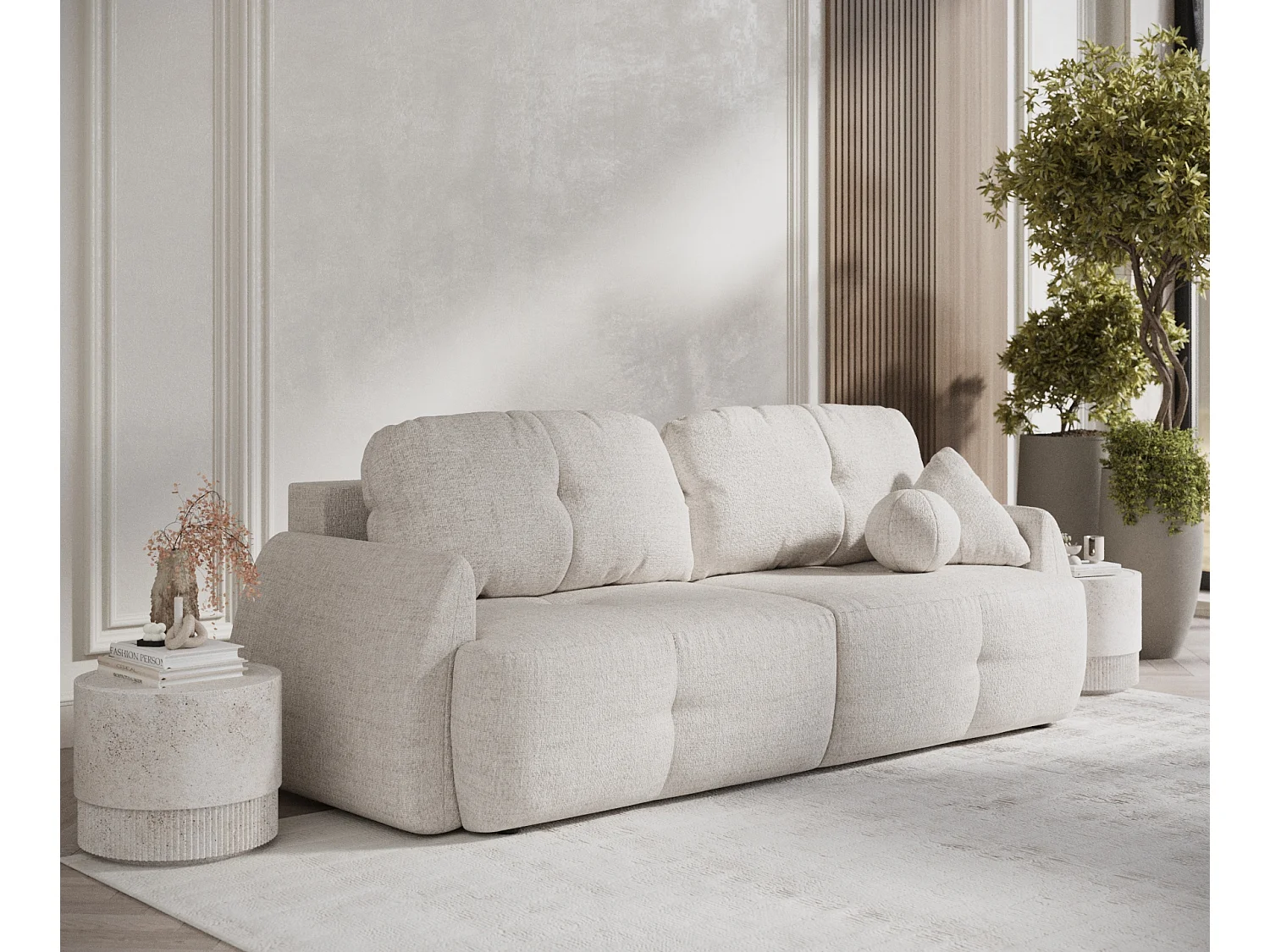 Canapé convertible Loca - toile tissée - 3 places - beige