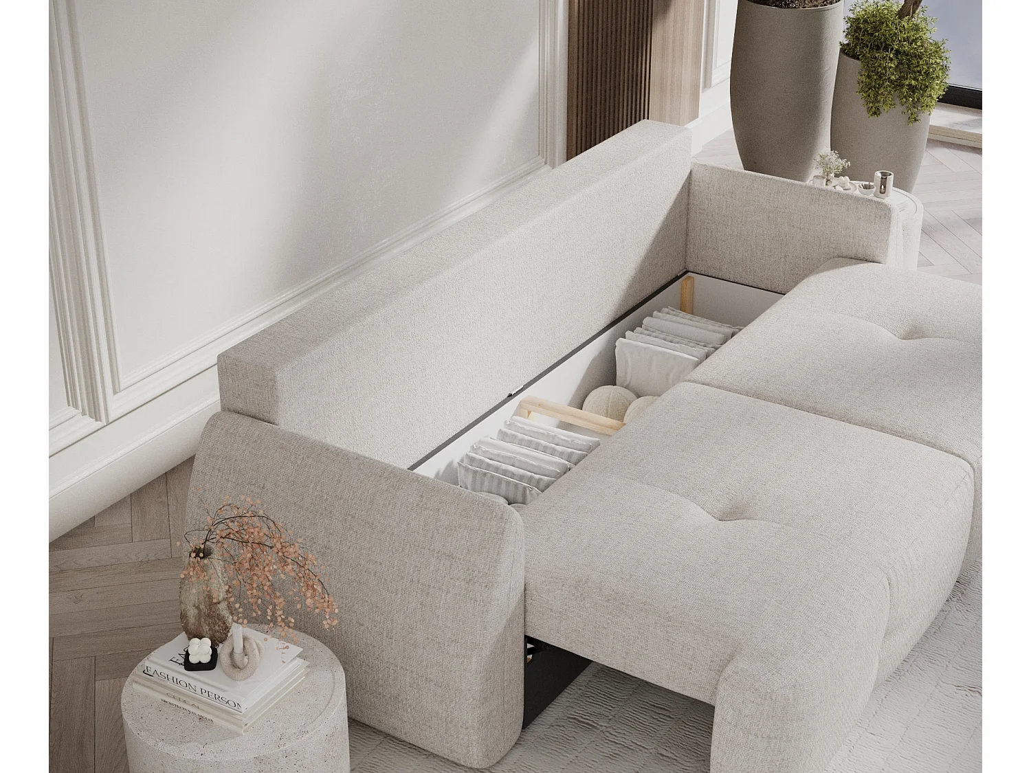 Canapé convertible Loca - toile tissée - 3 places - beige