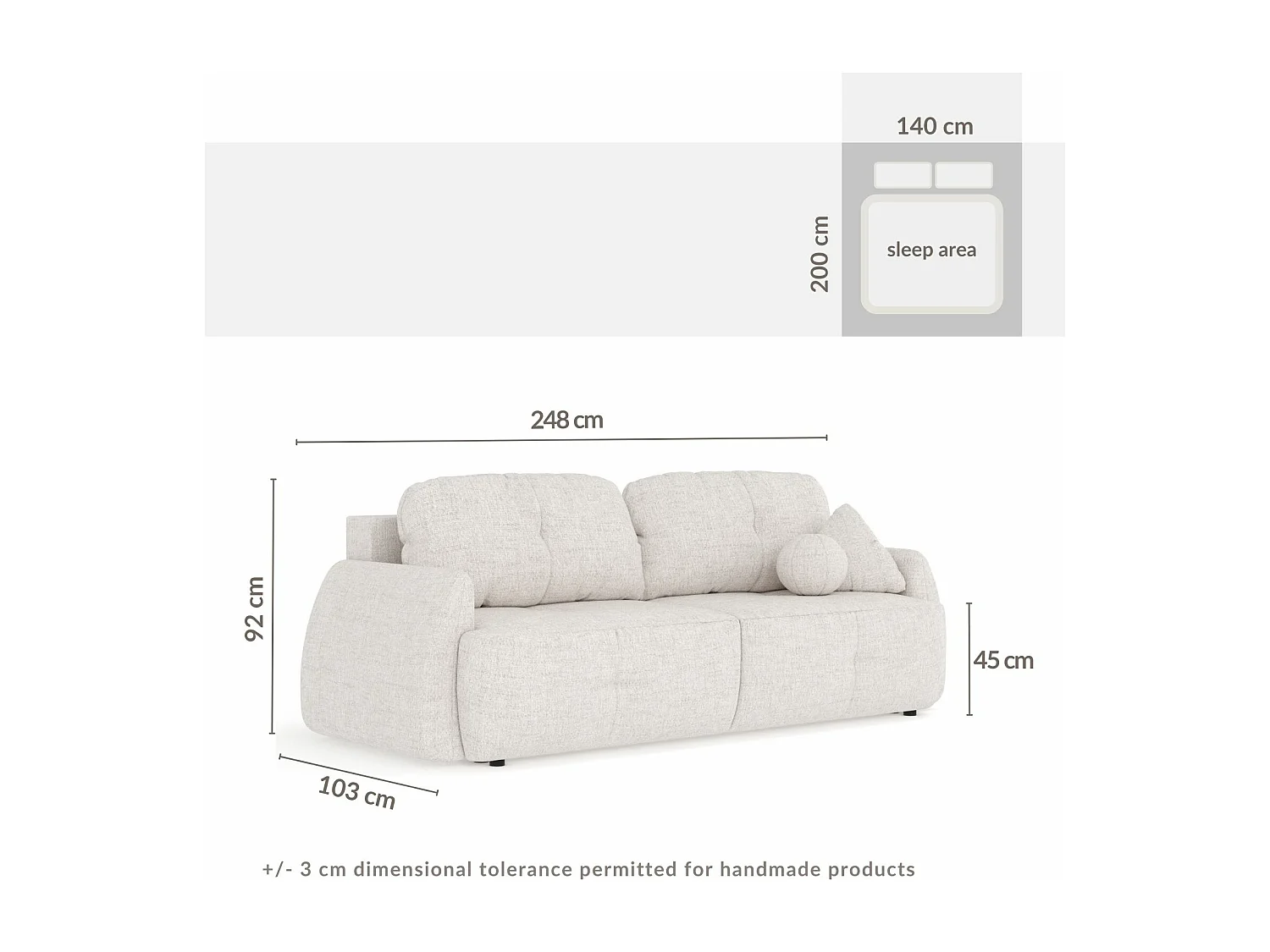 Canapé convertible Loca - toile tissée - 3 places - beige