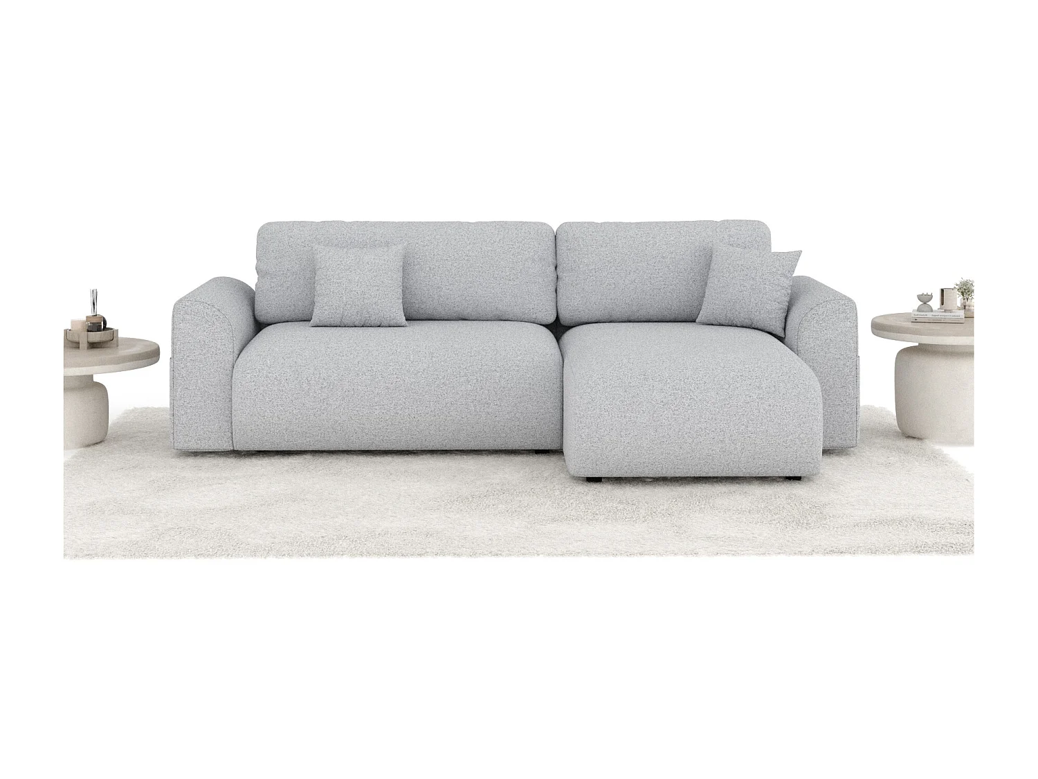 Canapé d'angle convertible Bodega - toile tissée - 4 places - gris clair