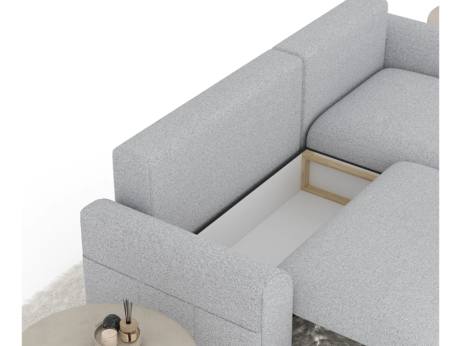 Canapé d'angle convertible Bodega - toile tissée - 4 places - gris clair