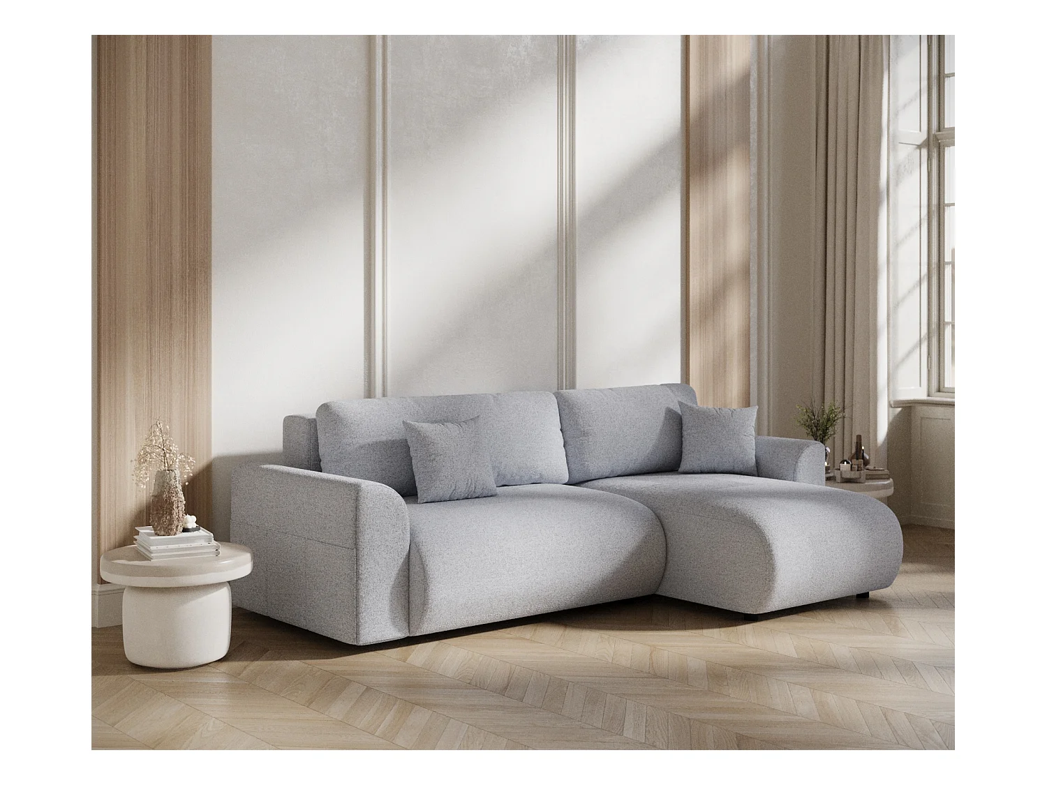 Ecksofa mit Schlaffunktion Bodega - Webstoff - 4-Sitzer - hellgrau