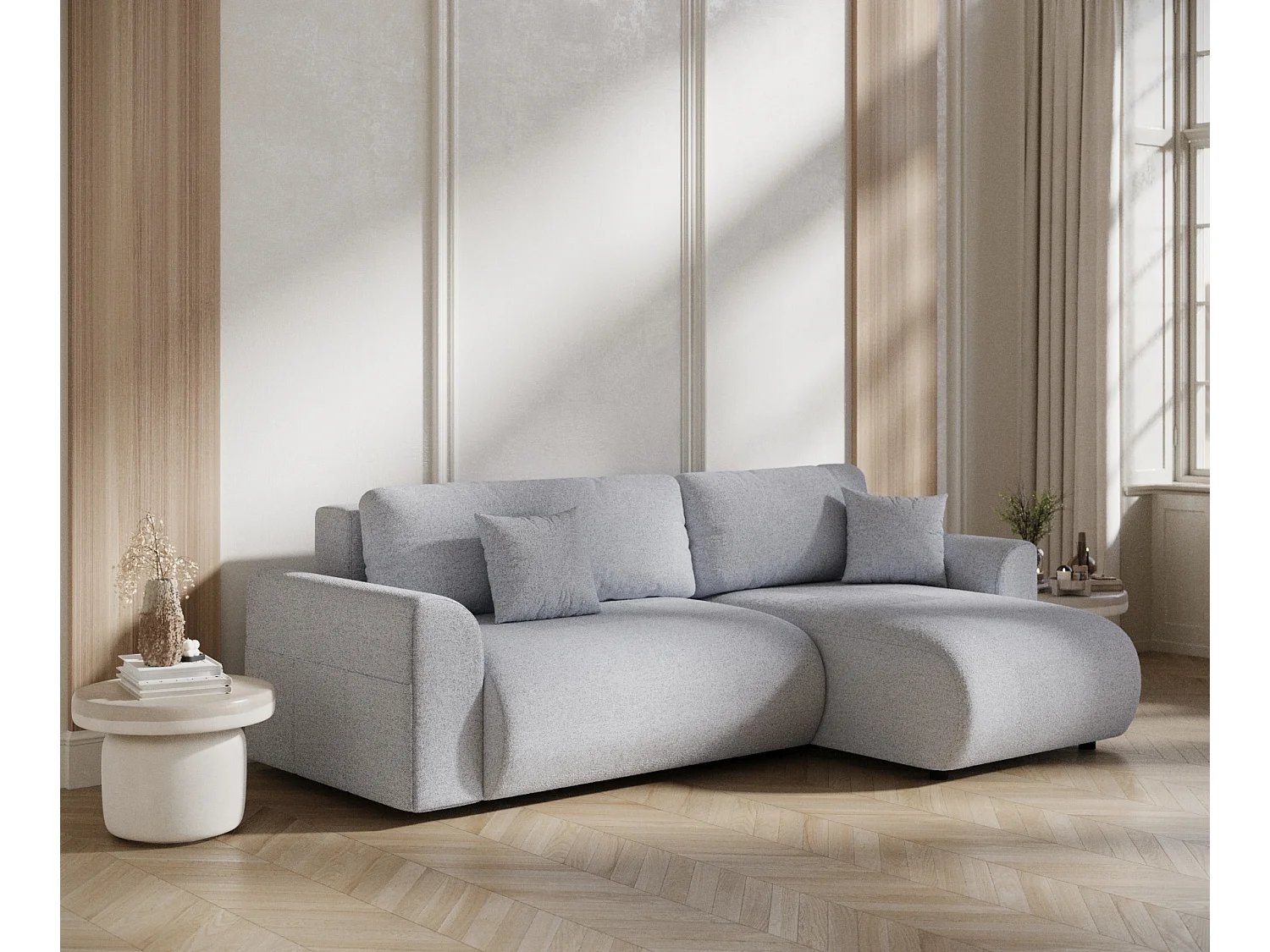 Canapé d'angle convertible Bodega - toile tissée - 4 places - gris clair