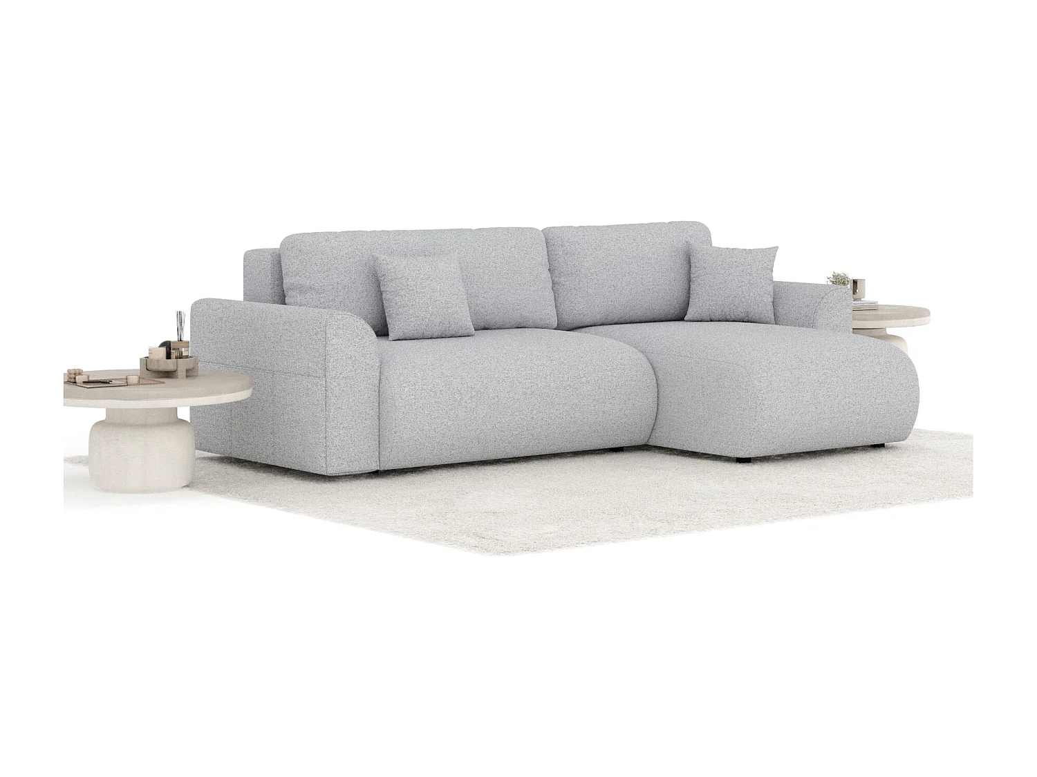 Canapé d'angle convertible Bodega - toile tissée - 4 places - gris clair