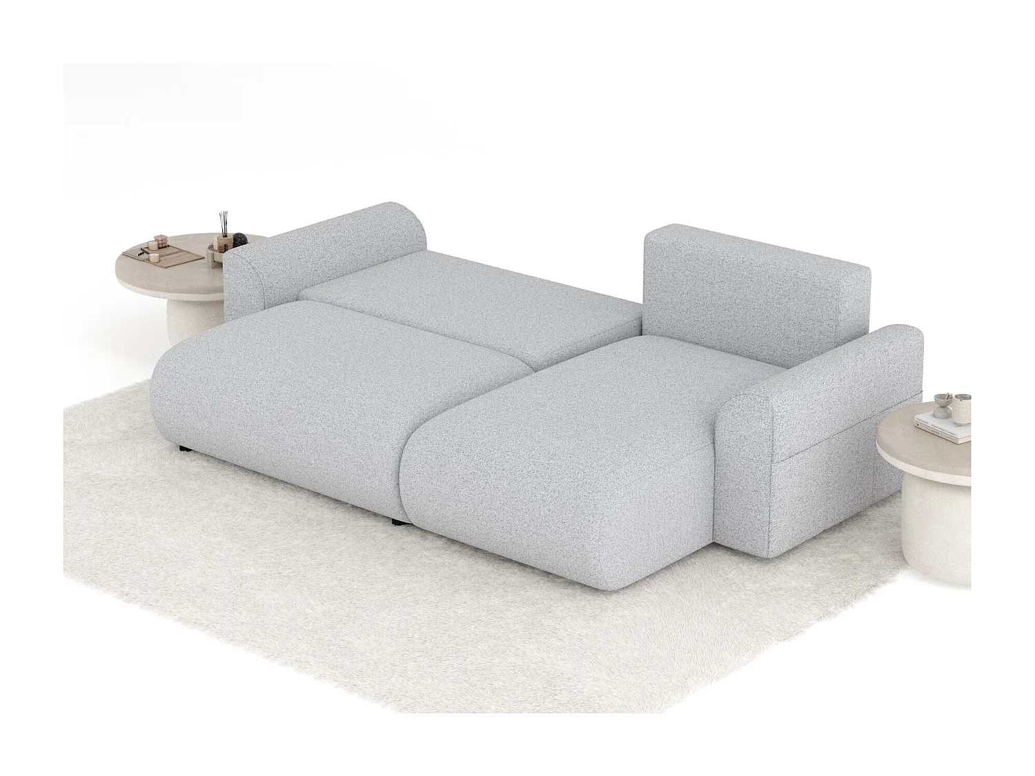 Canapé d'angle convertible Bodega - toile tissée - 4 places - gris clair