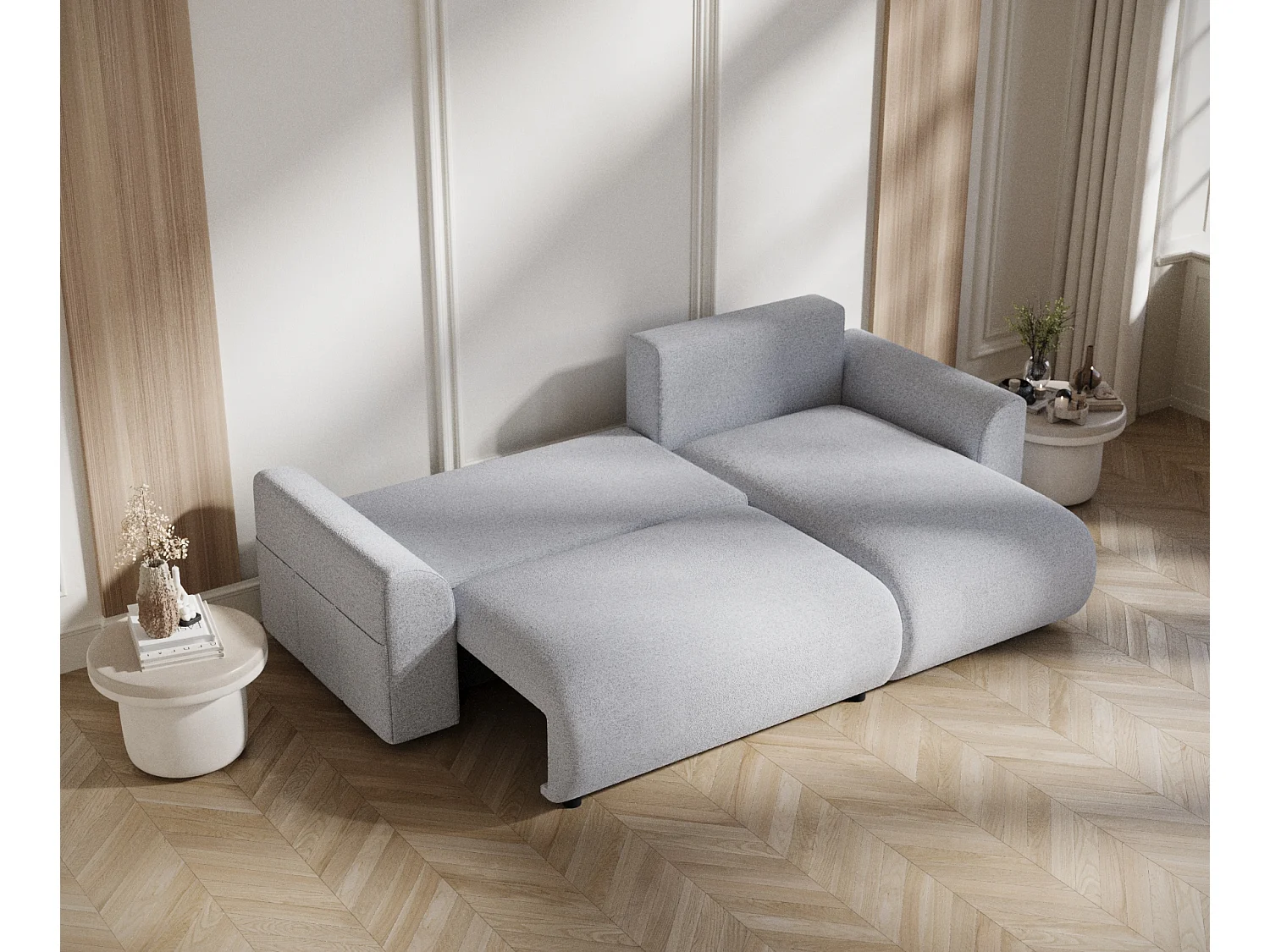 Canapé d'angle convertible Bodega - toile tissée - 4 places - gris clair