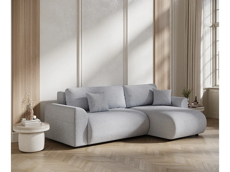 Hoekbank met slaapbank Bodega - geweven stof - 4-zits - lichtgrijs