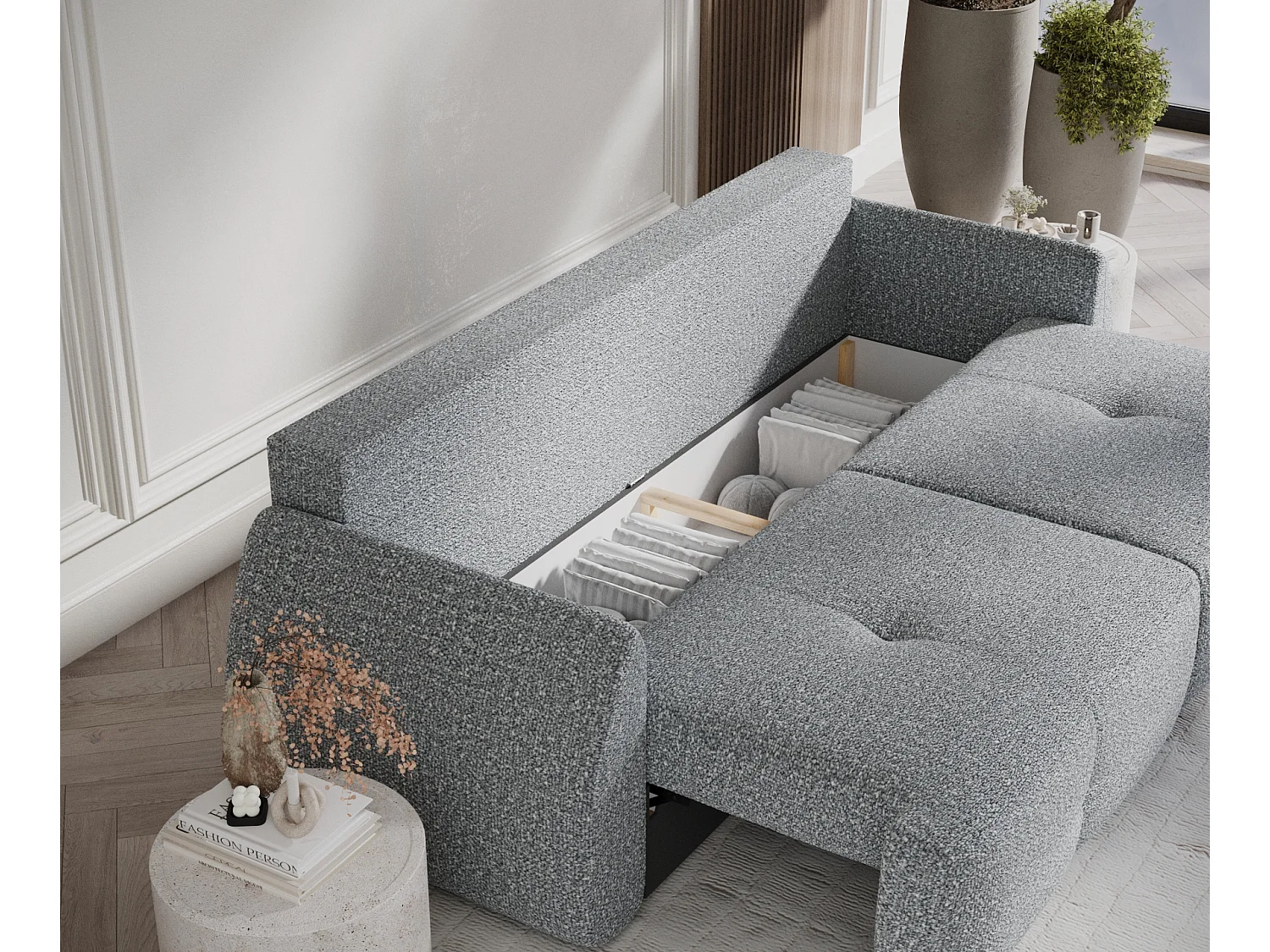 Canapé convertible Loca - boucle - 3 places - gris