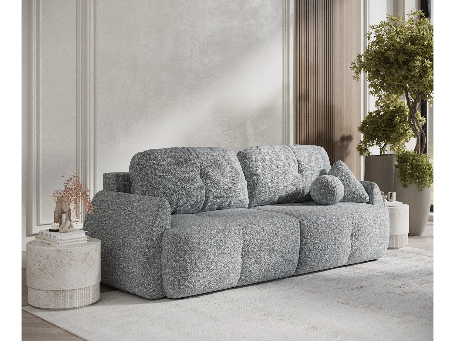 Canapé convertible Loca - boucle - 3 places - gris