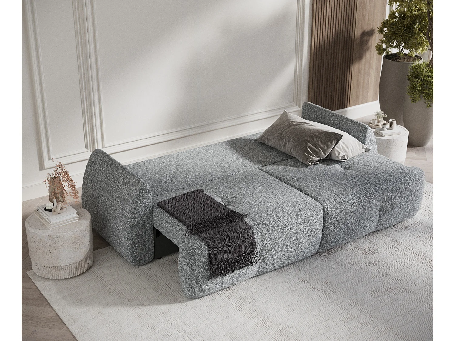 Canapé convertible Loca - boucle - 3 places - gris