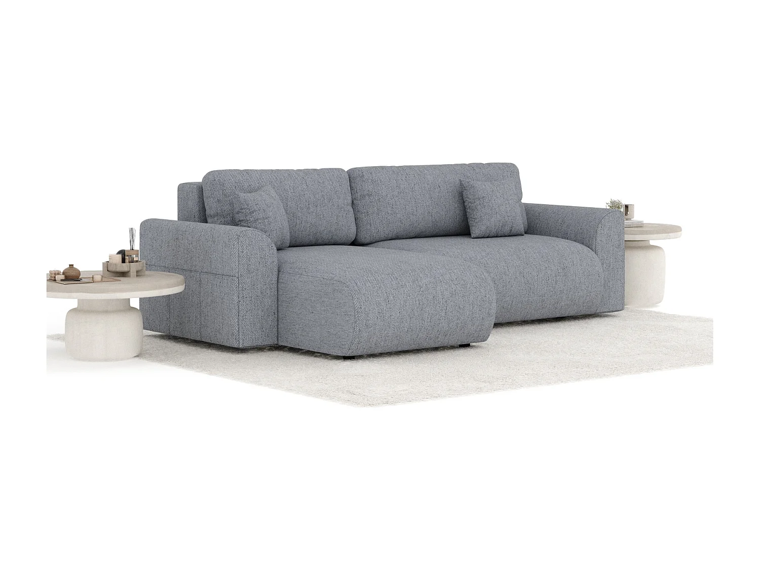 Canapé d'angle convertible Bodega - toile tissée - 4 places - gris