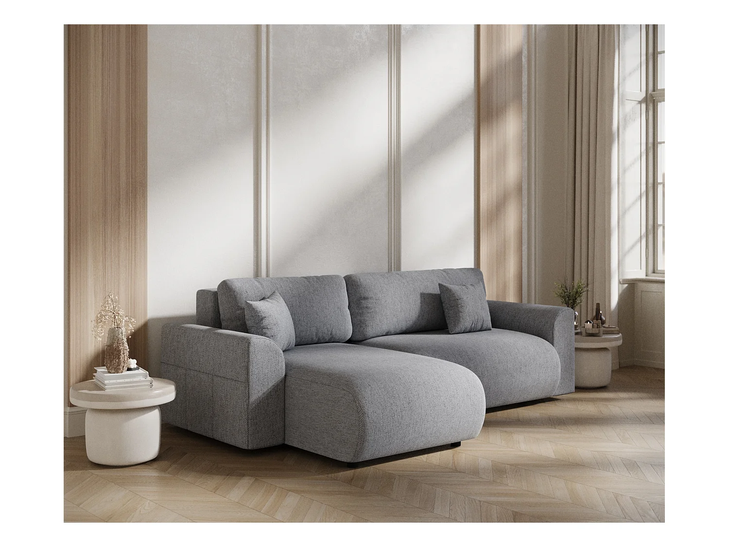Ecksofa mit Schlaffunktion Bodega - Webstoff - 4-Sitzer - grau
