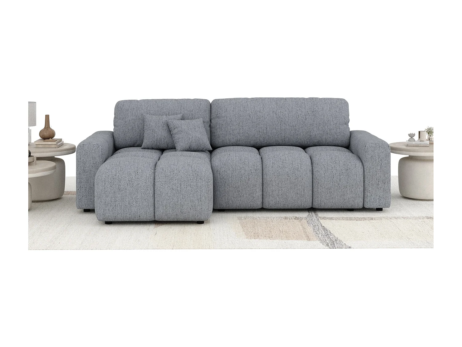 Canapé d'angle convertible Ucci - toile tissée - 4 places - gris