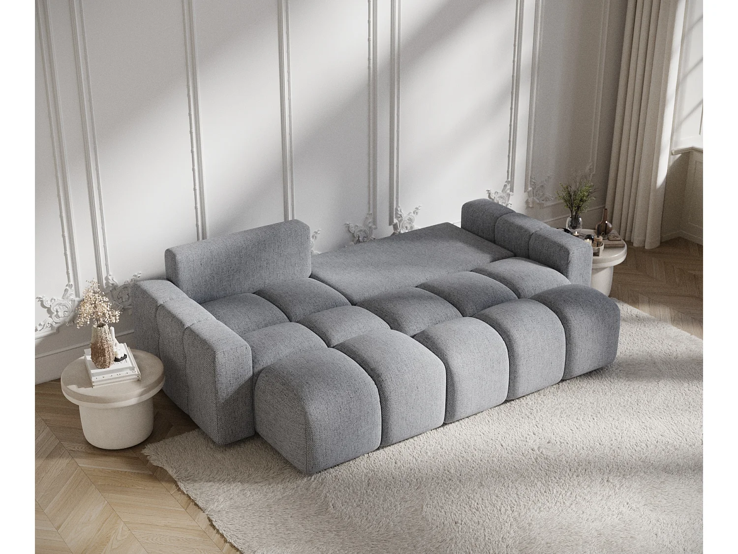 Canapé d'angle convertible Ucci - toile tissée - 4 places - gris