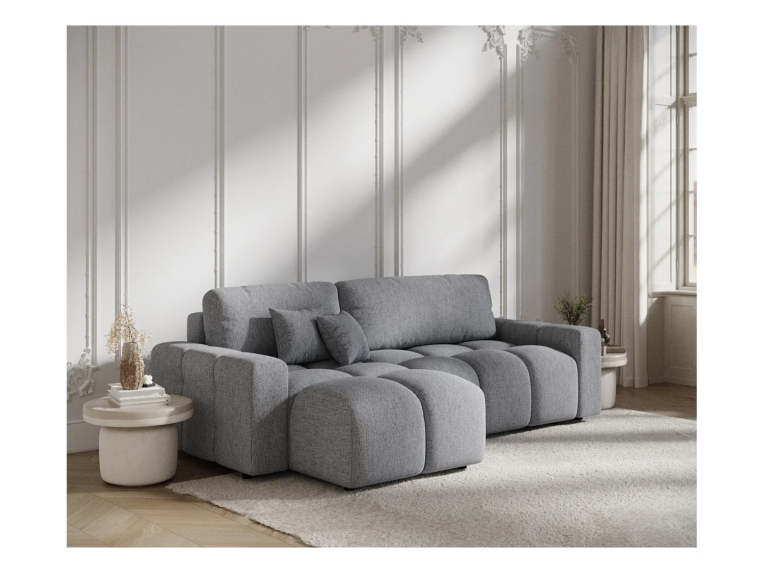 Ecksofa mit Schlaffunktion Ucci - Webstoff - Vier-Personen - grau