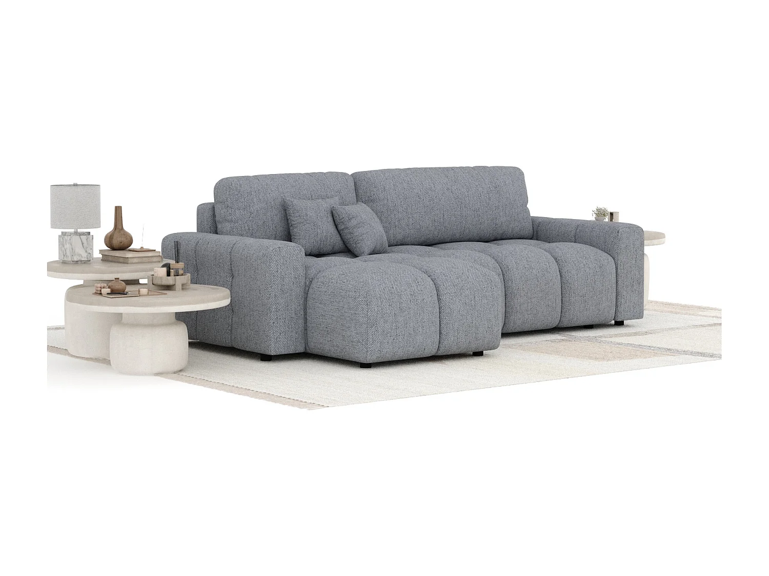 Canapé d'angle convertible Ucci - toile tissée - 4 places - gris