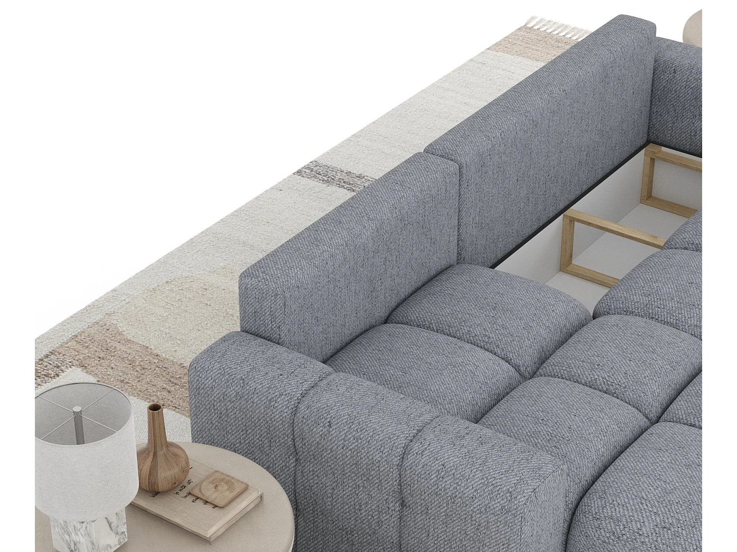 Canapé d'angle convertible Ucci - toile tissée - 4 places - gris