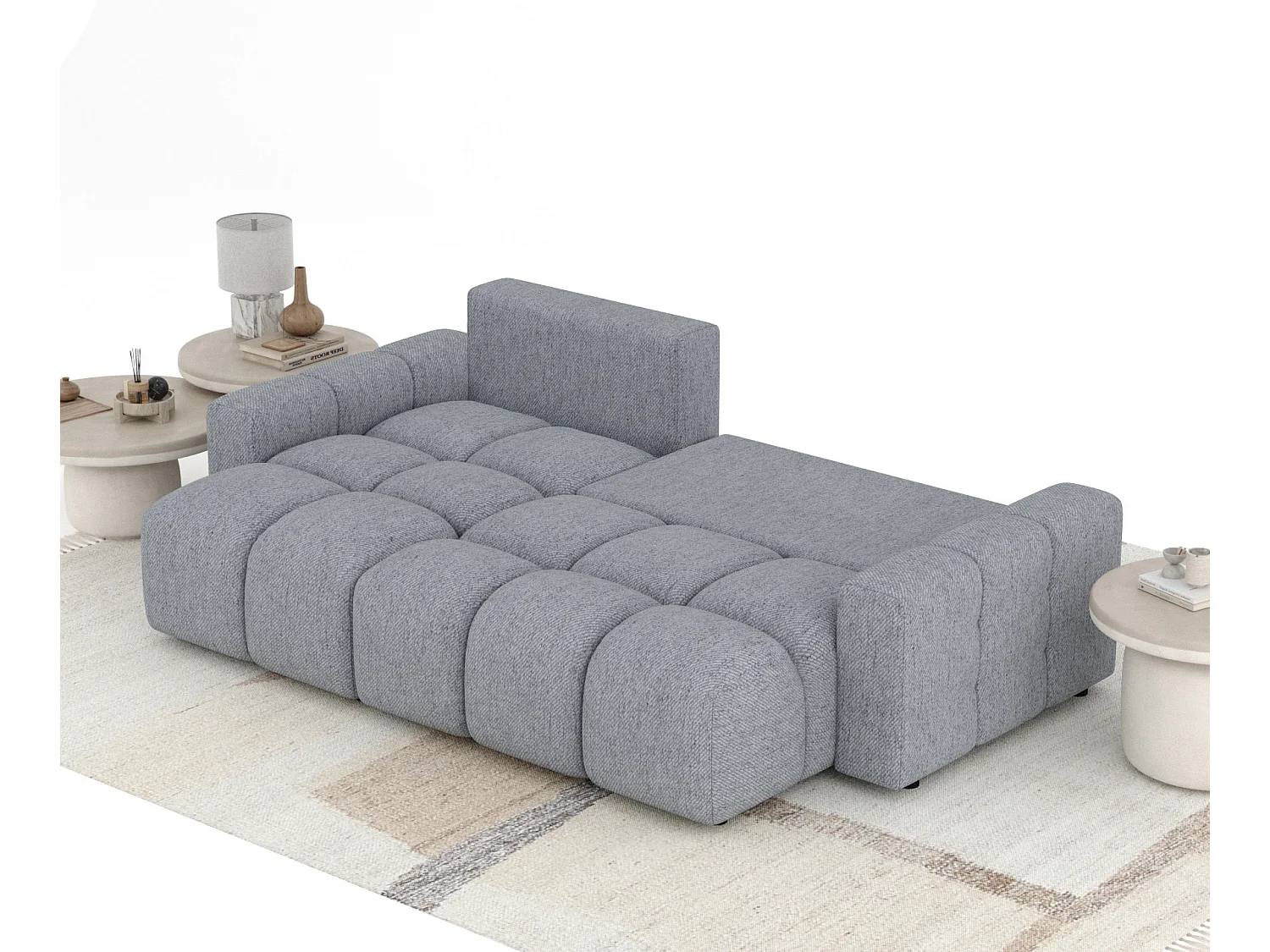 Canapé d'angle convertible Ucci - toile tissée - 4 places - gris