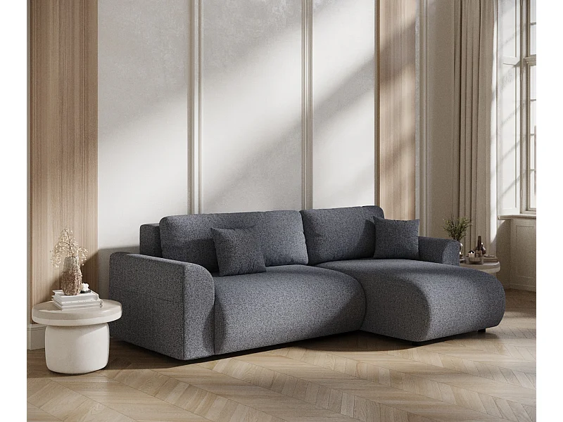 Narożnik rozkładany Bodega - tkanina pleciona - czteroosobowy - niebieskoszary