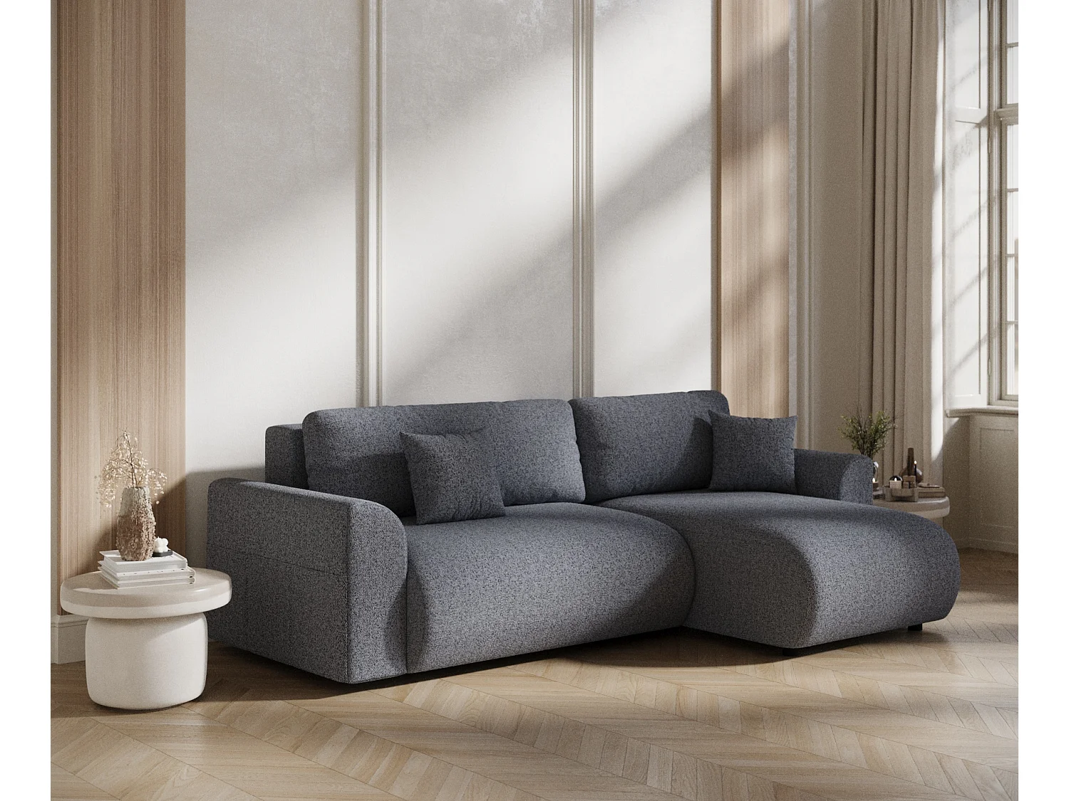 Canapé d'angle convertible Bodega - toile tissée - 4 places - bleu gris