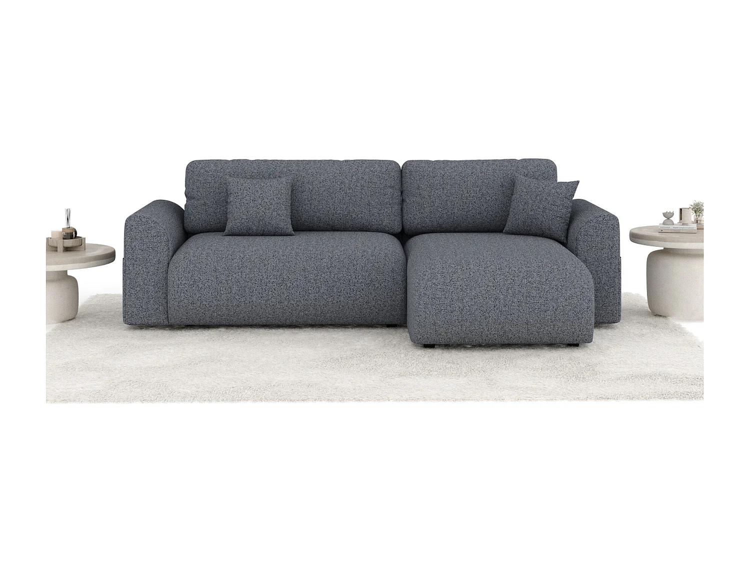 Canapé d'angle convertible Bodega - toile tissée - 4 places - bleu gris