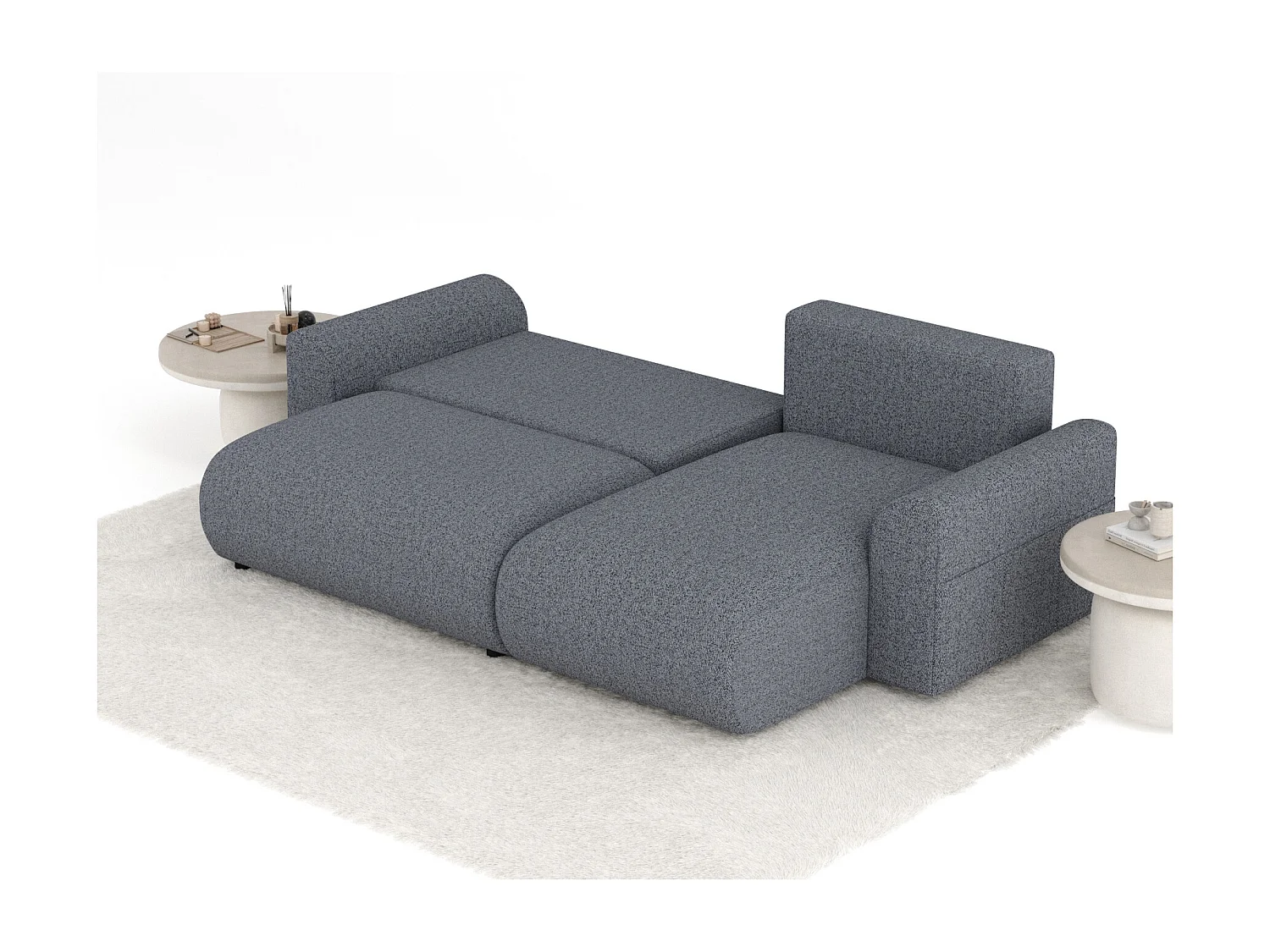 Canapé d'angle convertible Bodega - toile tissée - 4 places - bleu gris