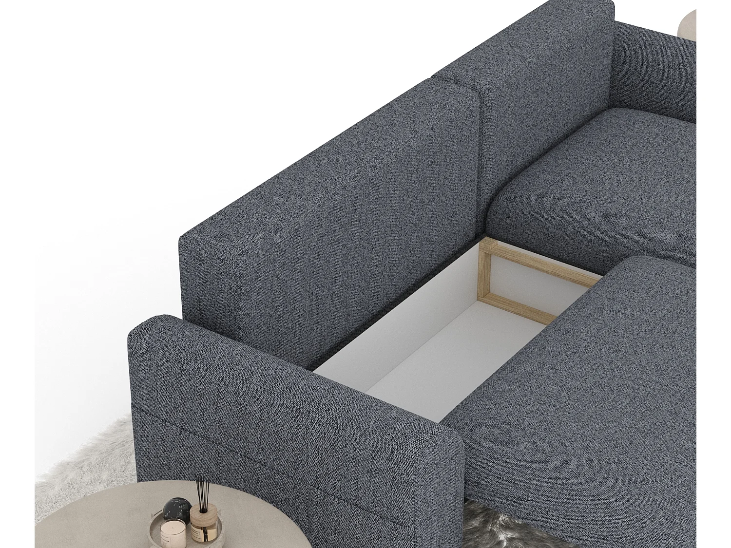 Canapé d'angle convertible Bodega - toile tissée - 4 places - bleu gris