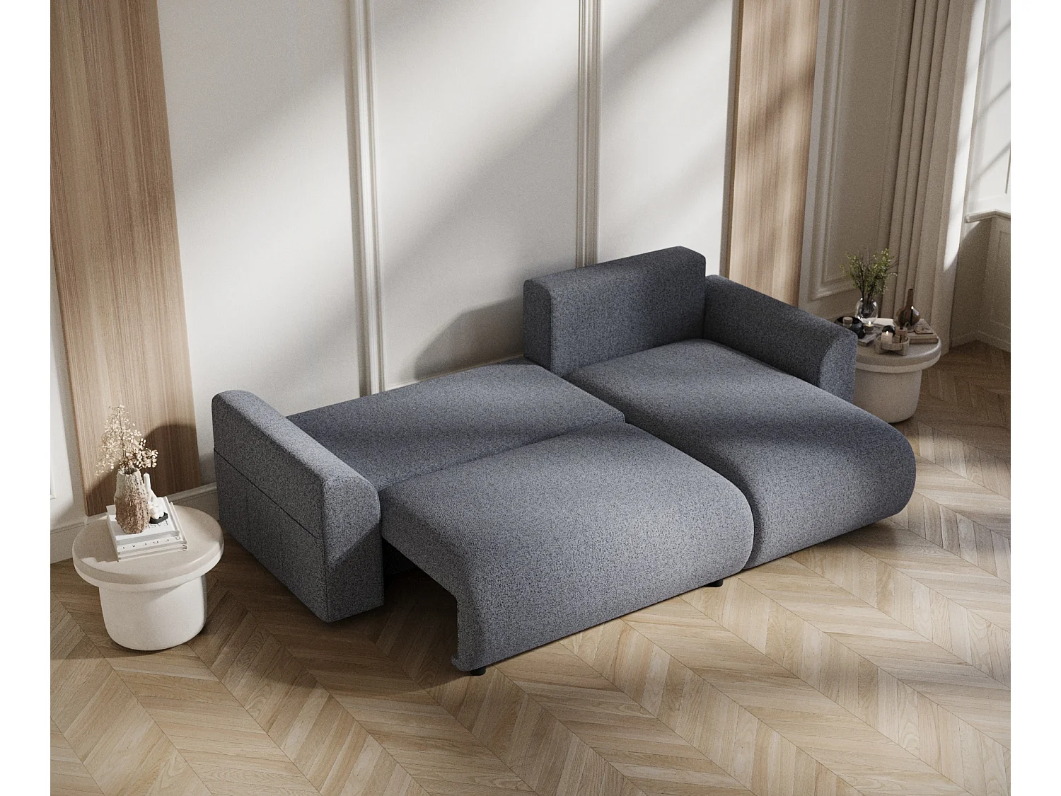 Canapé d'angle convertible Bodega - toile tissée - 4 places - bleu gris