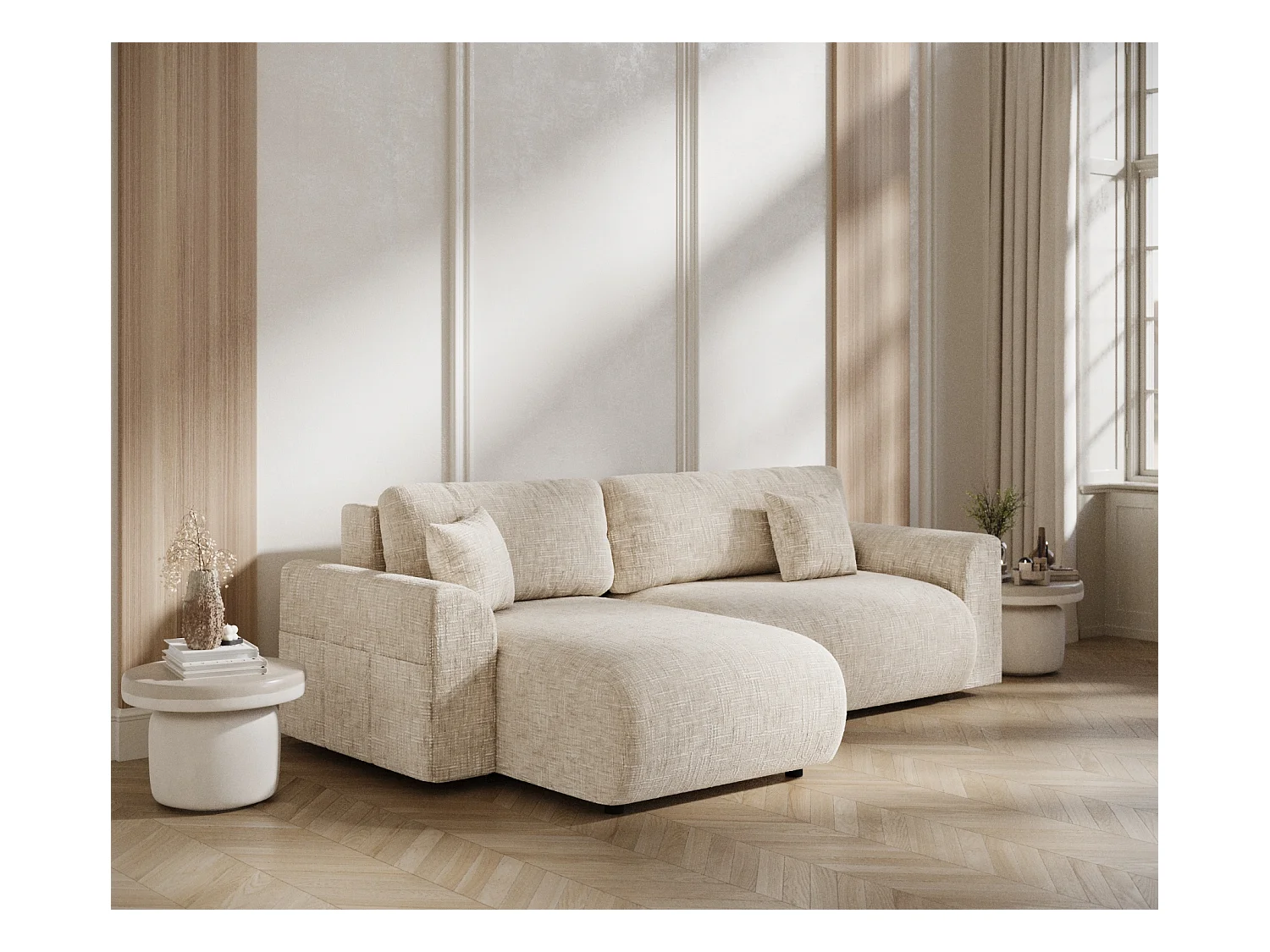 Ecksofa mit Schlaffunktion Bodega - Webstoff - 4-Sitzer - creme